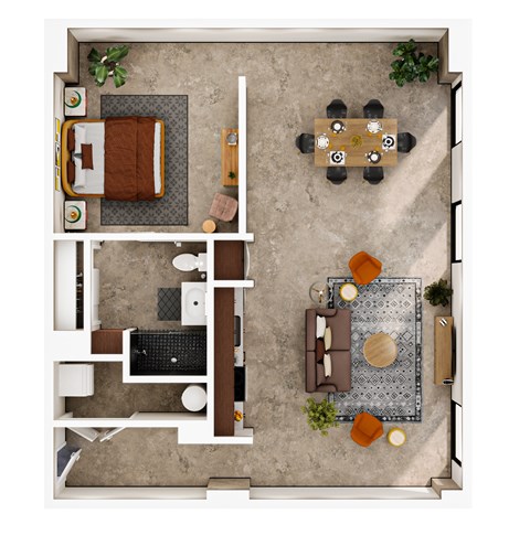 Floor plan for 1 bed, 1 bath, 1256 sqft